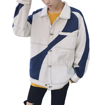 

New 2018 Men's Hip Hop Harajuku Clothing Character Two-color stitching outfit retro washed denim jacket singer costumes M-5XL