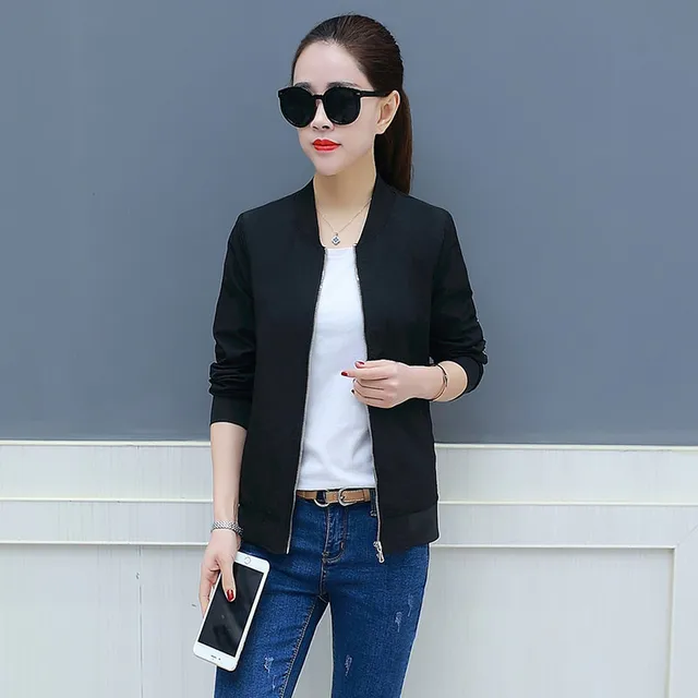 Spring Black basic baseball jacket Women Fashion streetwear Plus size 4XL bomber jackets Summer shirt sunscreen jacket black