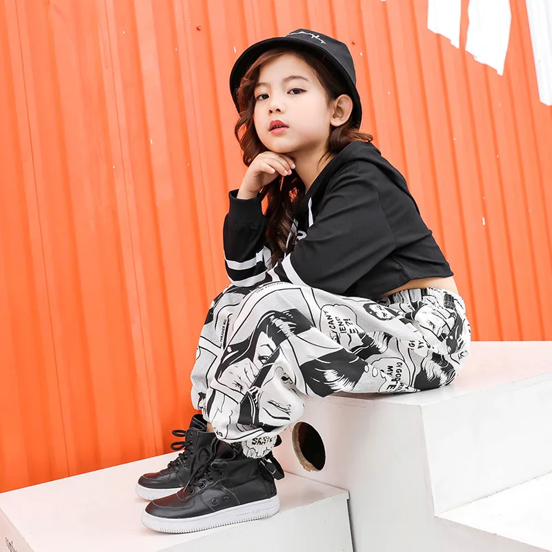 Girls Hip Hop Dance Clothes Ballroom Costumes for Kids Fashion Jazz Hoodies Performance Shows Dancing Clothing Stage Costume