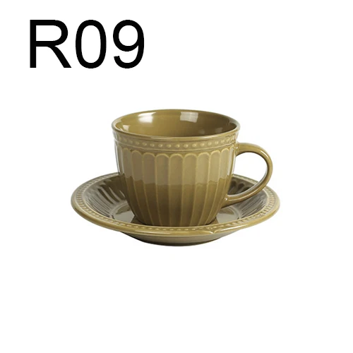 Европейский стиль, керамическая окрашенная кофейная чашка с тарелкой, керамическая кружка, кухонные принадлежности, рельефная индивидуальная чашка для завтрака, молока - Цвет: R9 265ML