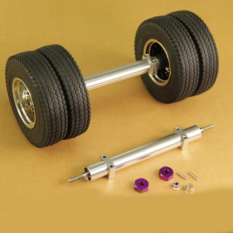 

1PC 1/14 Tractor Truck Unpowered Rear Axle Aluminum Alloy Tail Axle Bridge W Hex Adapter+Lock Nuts for Tamiya RC Model Trailer