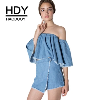 

HDY Haoduoyi Brand 2020 Women Blue Casual Washed Raw Edge Denim Shorts Belt Waist High Waist Female Summer Buttoms Lady