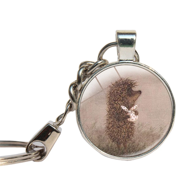 

Hedgehog In The Fog Keychain Glass Dome Lovely Animal Key Rings Hedgehog Natural Key Chain Glass Cabochon Key Jewelry Pandent