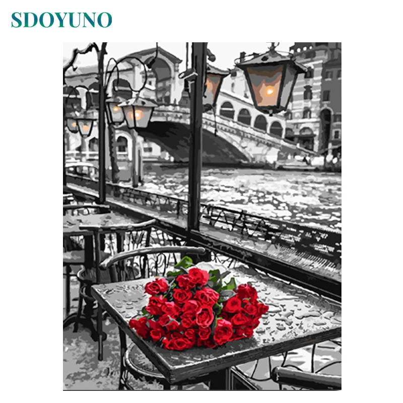 

GATYZTORY Diy Frame Rose Flowers Painting By Numbers Kit Modern Wall Art Picture Hand Painted Coloring By Numbers For Home Decor