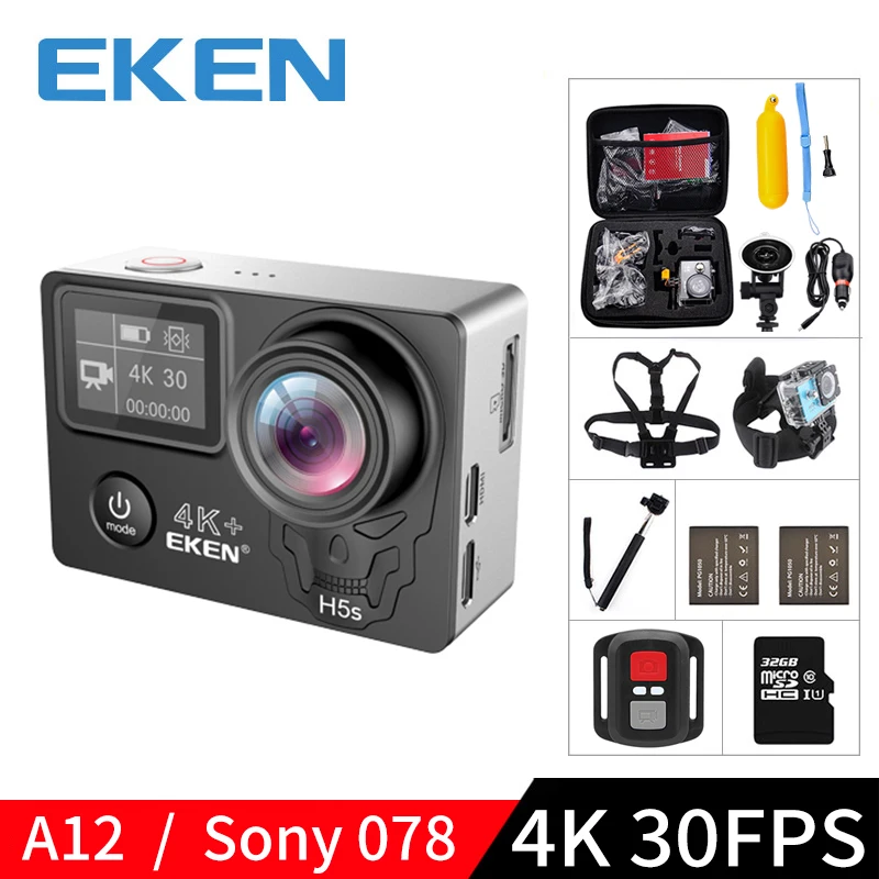 Экшн-камера eken H5S Plus A12 Ultra 4K 30FPS Wi-Fi, водонепроницаемая, 30 м, 1080p go EIS, стабилизация изображения, Ambarella, 12MP pro, Спортивная камера