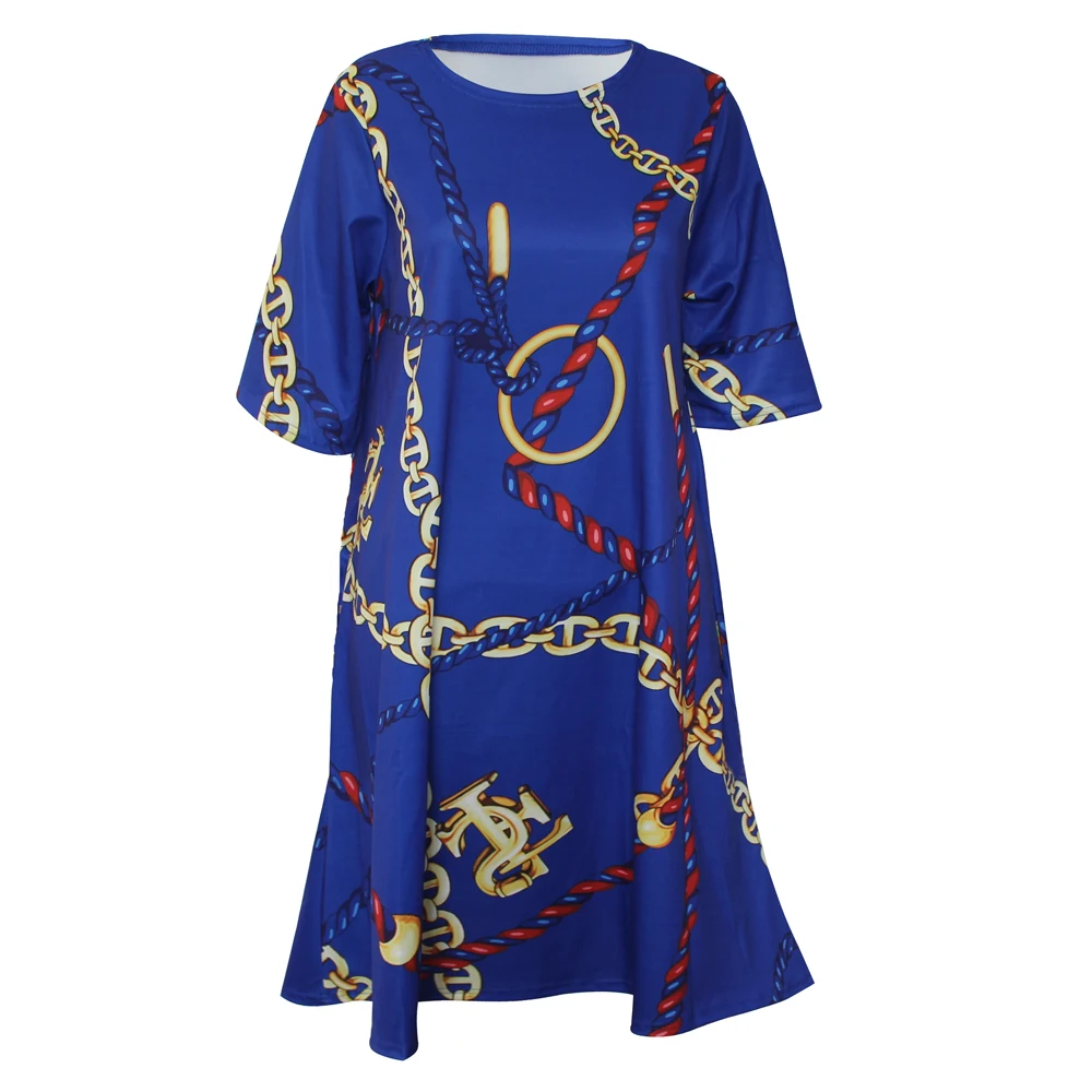 

Tilapia 2018 new arrivals fashion women short sexy dress half sleeve golden chain digital print vestidos ankara loose dress