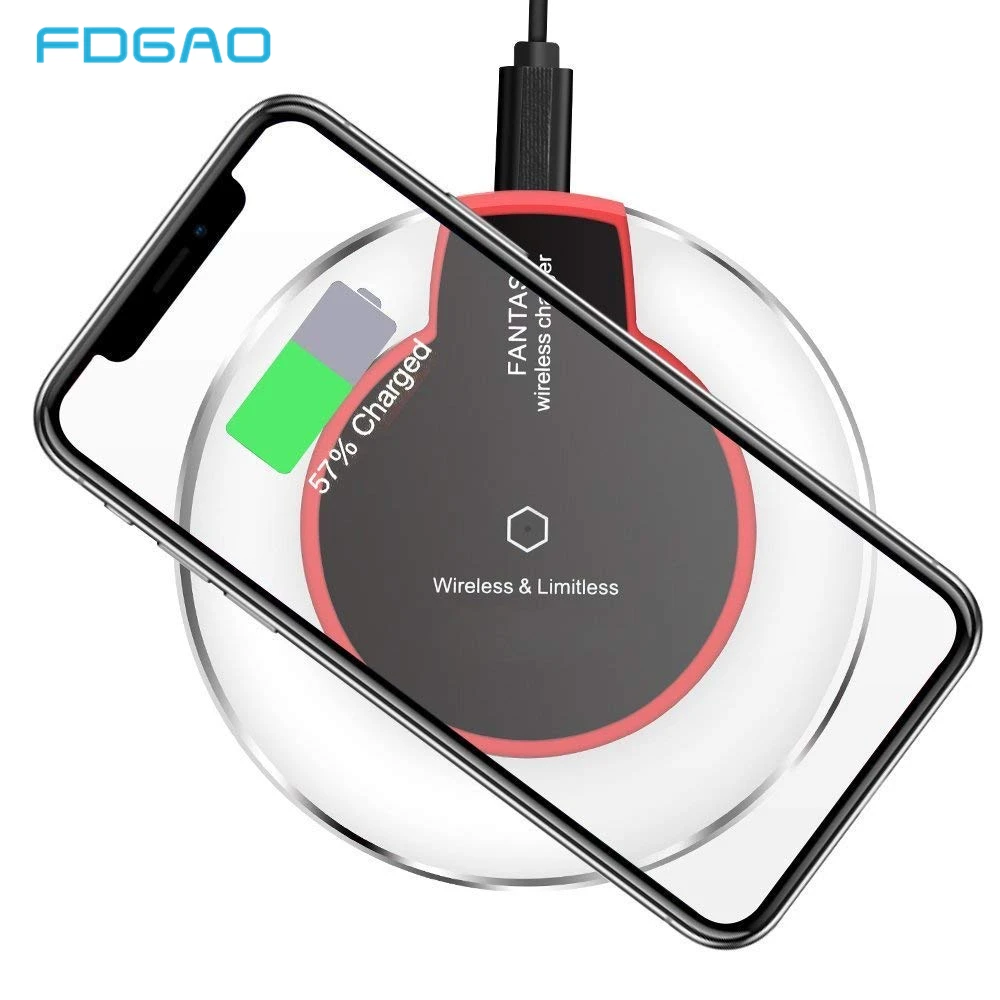 

FDGAO Ultra-Thin Wireless Charger For iPhone X XS Max XR 8 Samsung S9 S8 Plus Mobile Phone Qi Charge Wireless Charging Pad Base