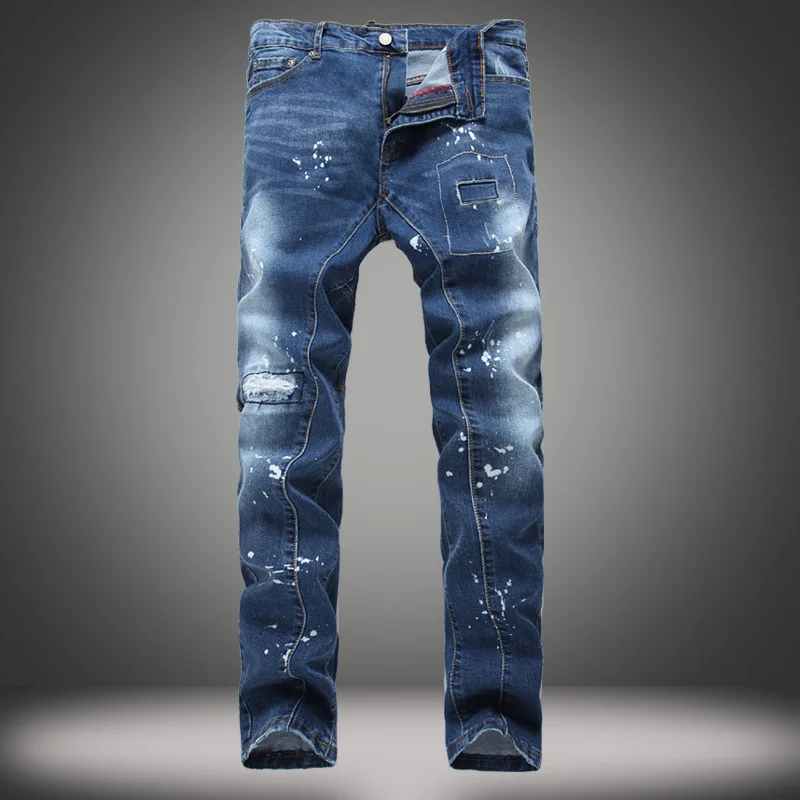 

Men Jeans Design Fashion Biker jeans Hiphop Slim Jeans For Men Cotton Good Quality Motorcycle patchwork Jeans harem pants