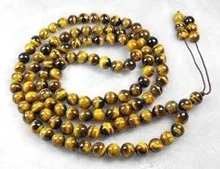 

Tibetan handmade jewelry Tibet 8mm Buddhist 108 Tiger Eye Gem Prayer Beads Mala Necklace noble lady's CZ Luxury Ms. girl