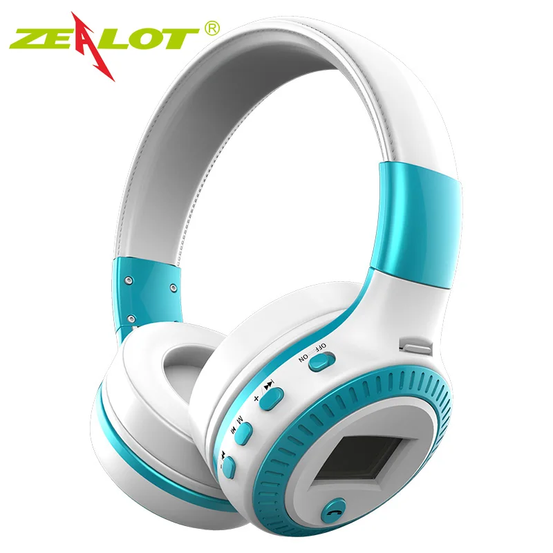 Zealot B19 Bluetooth наушники с fm-радио ЖК-экран hifi бас стерео наушники Беспроводная гарнитура с микрофоном, поддержка TF/sd карты - Цвет: Blue