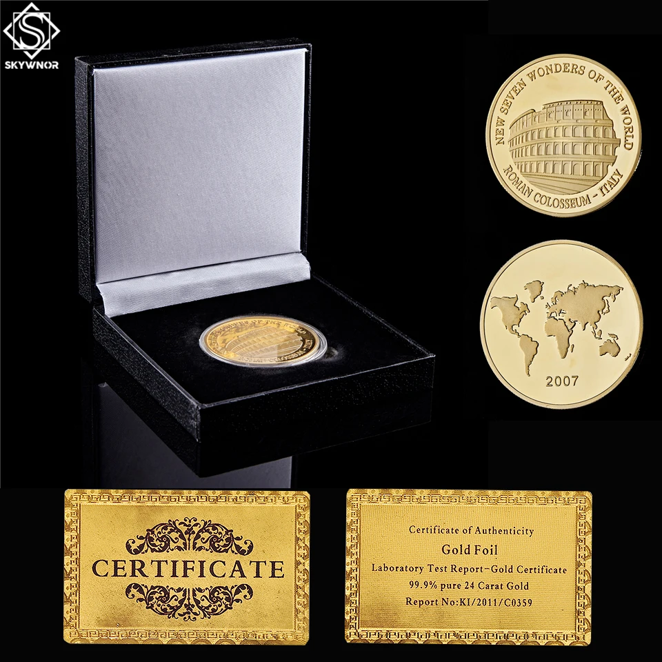 

2017 Seven World Wonder Italy Roman Colosseum Gold Commemorative Coin W/ Luxury Box