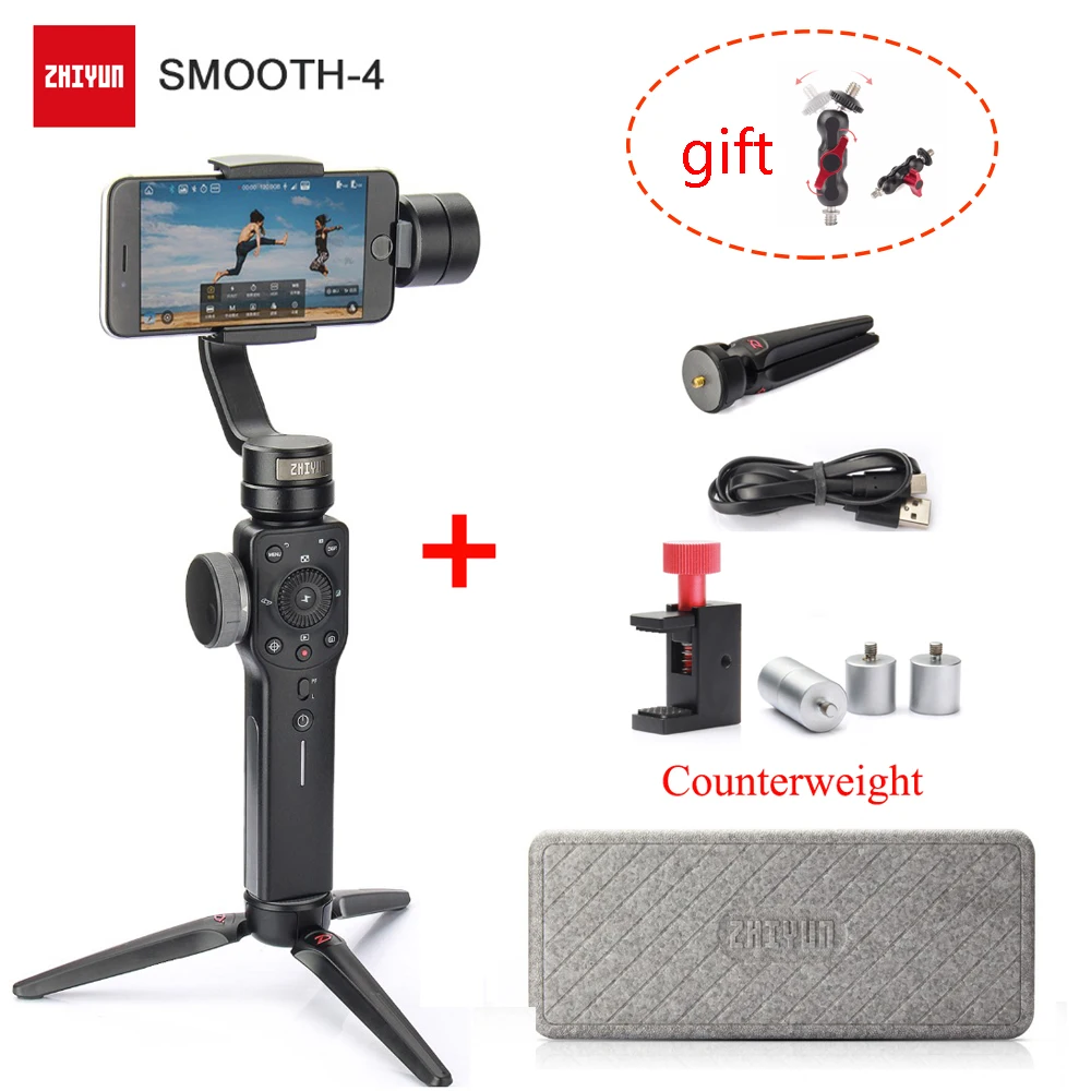 Zhiyun Smooth 4 3-Axis Handheld Gimbal Stabilizer with Counterweight for Smartphone