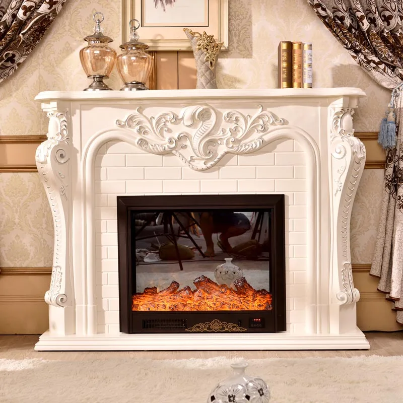 Fireplace Set W150cm European Style Chimneypiece Solid Wooden Mantel Plus Electric Firebox Insert Living Room Decor Heater