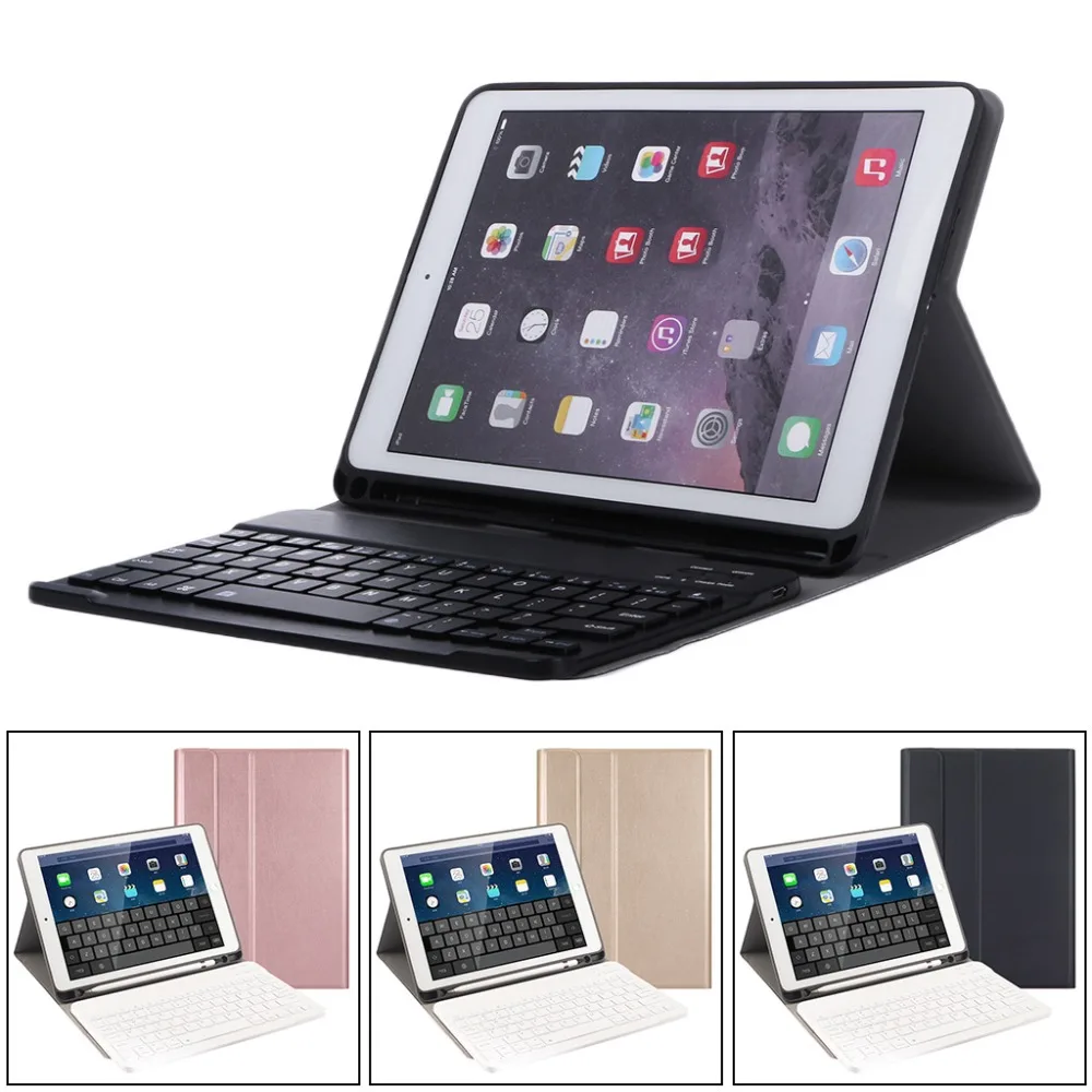 

Ultra-slim Solid Tablet Folding Folio Cover Case Wireless Keyboard Bluetooth 3.0 Detachable With Pencil Holder For iPad 9.7 2018