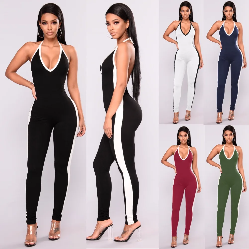 Buy Double Side Vertical Striped Sexy Bodycon Jumpsuit