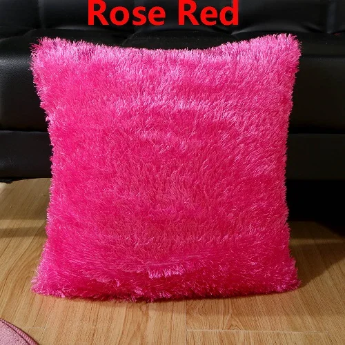 1 шт., мягкая плюшевая квадратная однотонная поясная подушка, чехол, сделай сам, декоративная наволочка для подушки, 42 см, наволочка с помпонами - Цвет: rose red