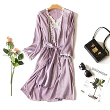 Элегантная фиолетовая свадебная одежда невесты, платья, повседневная женская ночная рубашка, сексуальный женский Пижамный костюм из вискозы, кимоно, халат M L XL