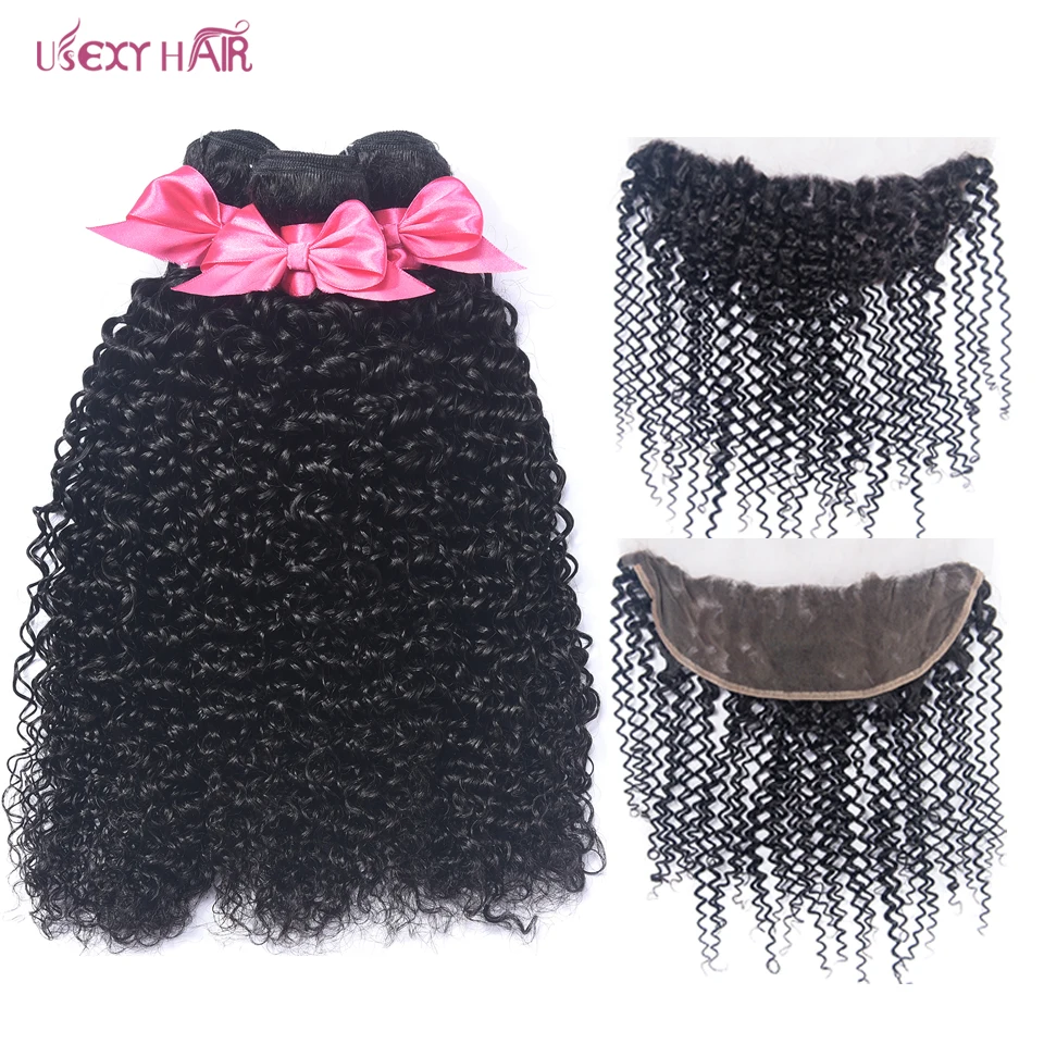 

Brazilian Hair Weave Bundles With Frontal Curly Bundles With Closure 3 Bundles With 13x4 Lace Frontal