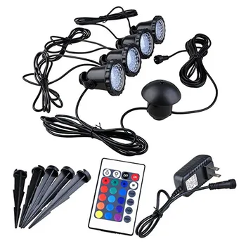 

4 lights in 1 RGB LED Submarine Spot Lights IP68 Waterproof Fish Tank Light with Remote Controller/ Decorative Lamp with Spike