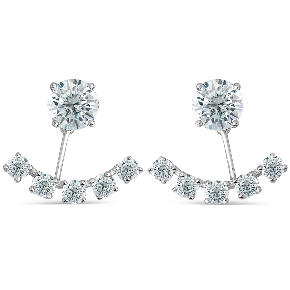 

Transgems 10K White Gold Post 3CTW 6.5mm-3mm Round Brilliant Moissanite Stud Earrings Platinum Plated Silver Push Back for Women