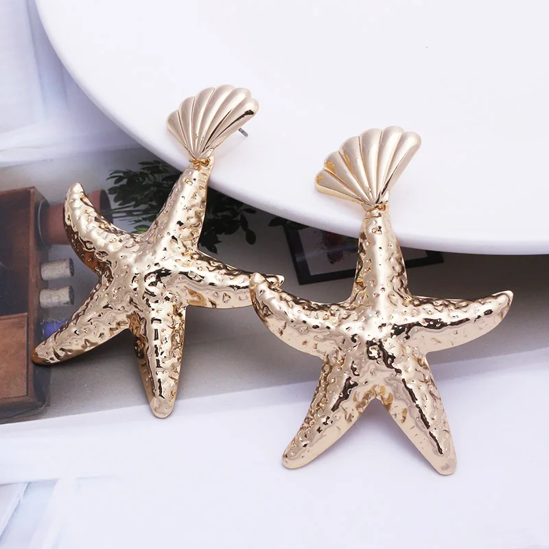

ES404 European Exaggerated Metal Earrings Fashion Beach Holiday Shell Starfish Star Drop Earrings For Women Wedding Jewelry Gift