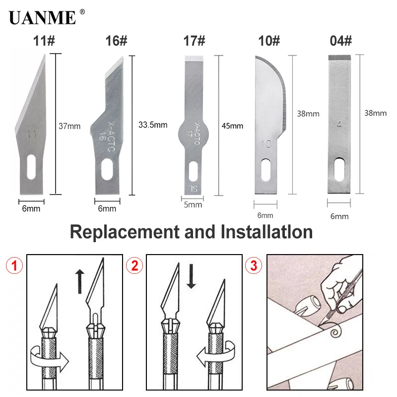 UANME 11 #16 #10 #4 #17 # Деревообработка точности Сталь лезвие гравировка Craft Скульптура Ножи скальпель режущий инструмент для ремонта печатных плат