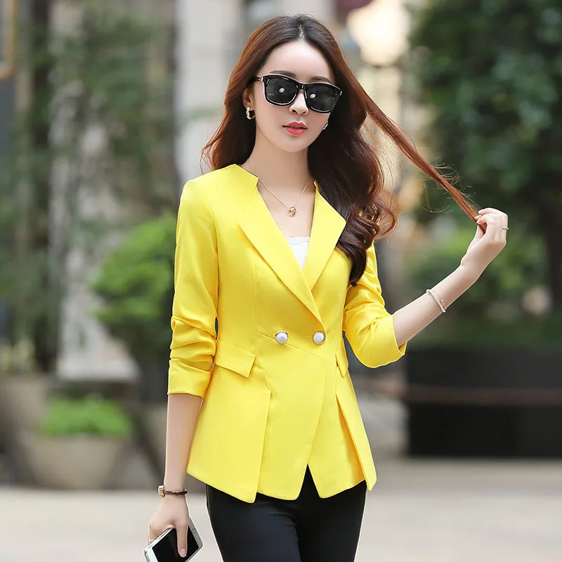 Женский желтый Блейзер, женский пиджак, женский пиджак черного цвета, женский синий костюм, офисная одежда, высокое качество - Цвет: Цвет: желтый