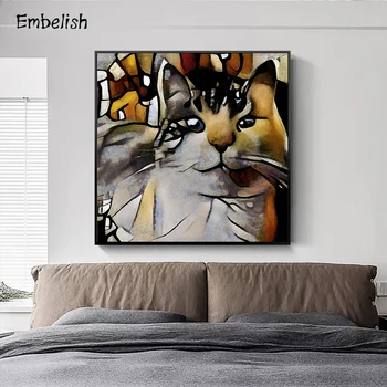 

Embelish Abstract Face Of The Cat Animals Home Decor Large Wall Art Pictures For Living Room HD Print Canvas Paintings Posters