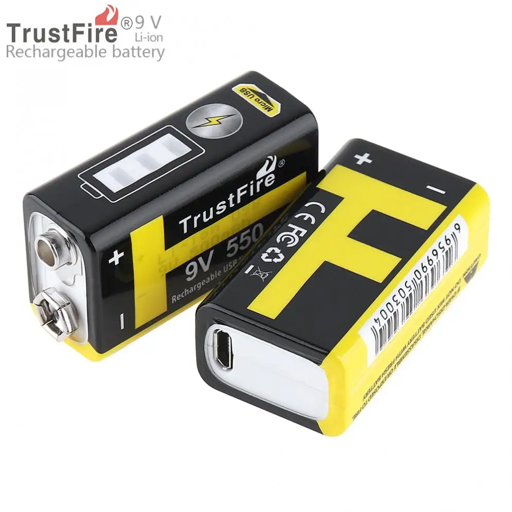 TrustFire 2pcs 9V 550mAh Rechargeable USB Lithium Battery with Safety
