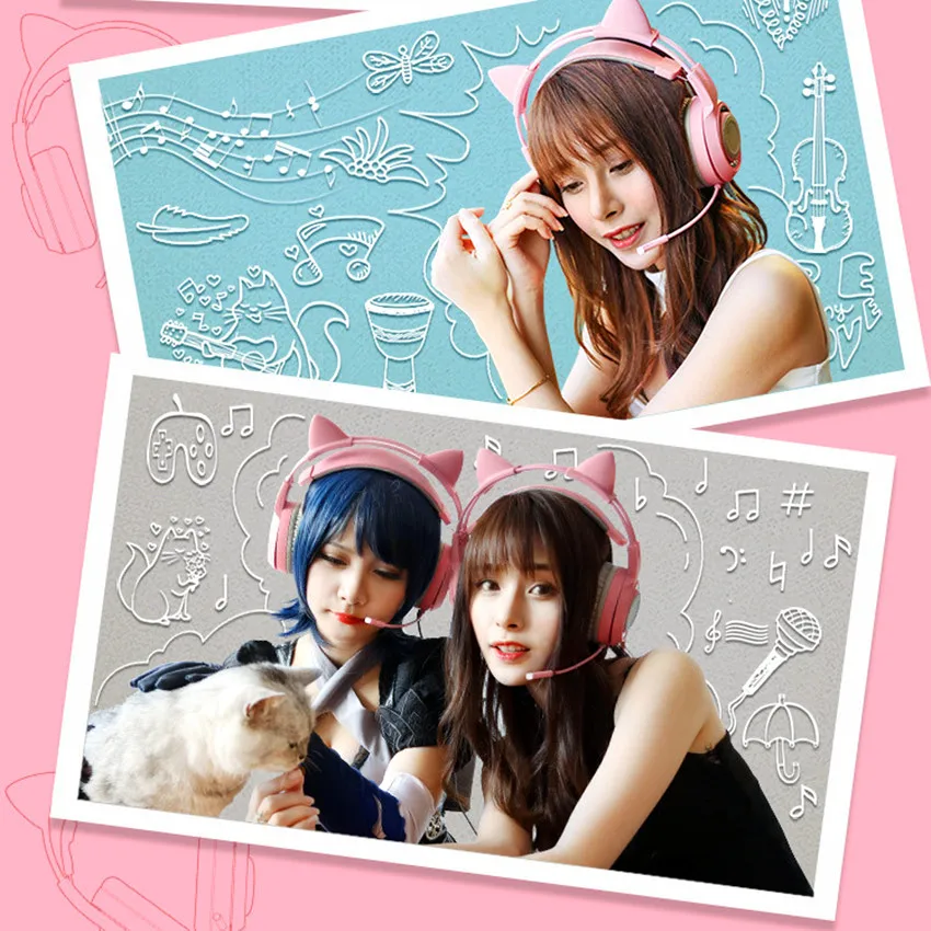SOMIC G951 Kids Stereo Gaming Headset casque Pink Girls Cat Ear USB 7 1 Surround Sound Headphone with Mic Vibration for PC Gamer