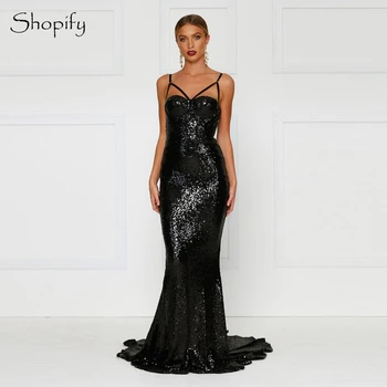 

Gorgeous Long Evening Dress 2020 Mermaid Sweetheart Spaghetti Strap Sexy Black Sequin Formal Evening Gowns