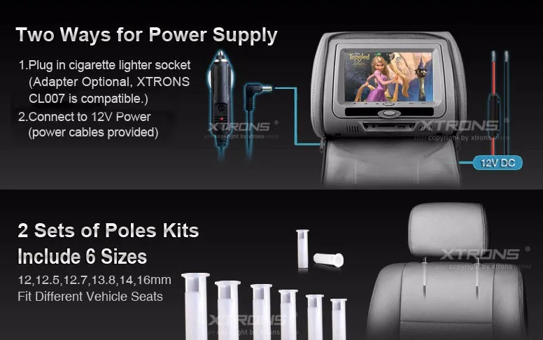 Clearance 2x7" Grey Headrest Car Monitor with DVD Function & USB SD FM Transmitter IR Transmitter & 2 IR Headphones (Black&Beige Optional) 5