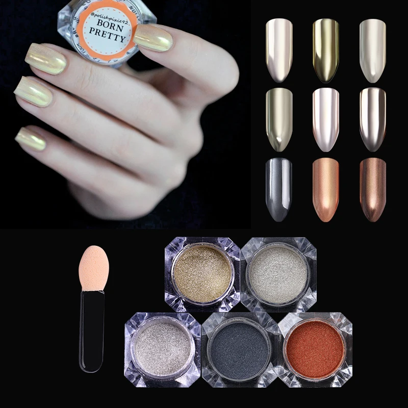 

5Pcs BORN PRETTY Mirror Nail Glitter Rose Gold Champagne Silver Gold Chrome Pigment Powder Nail Dust Glitters Nail Art UV Gel