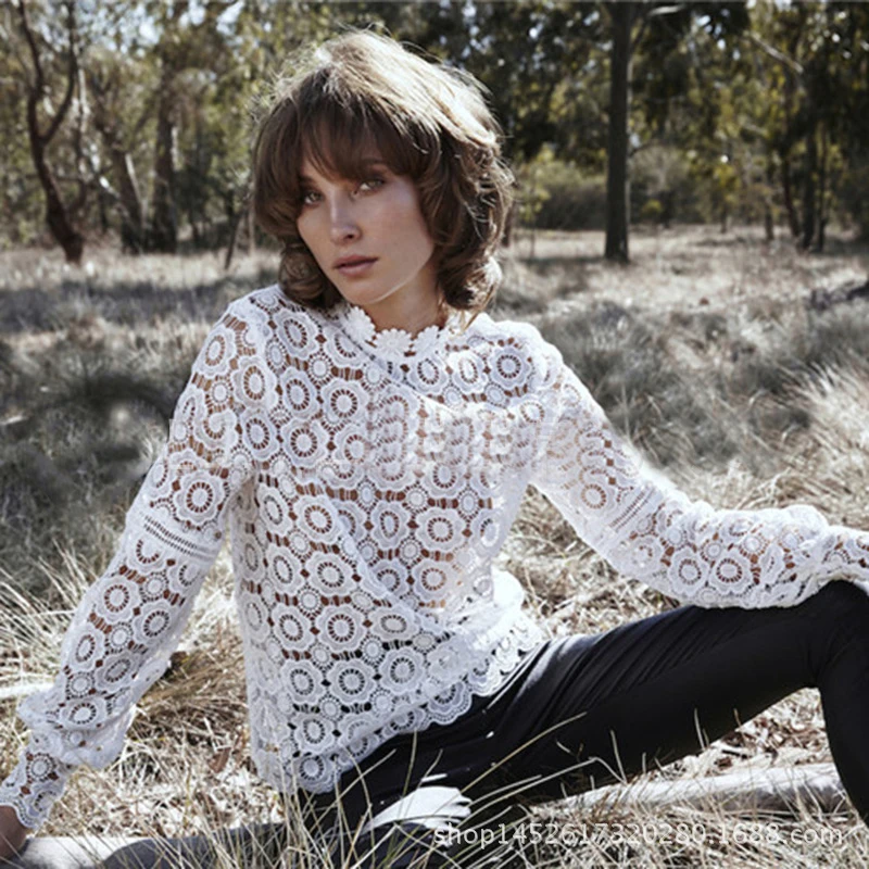 أنيقة الرباط الزهور بلوزة قميص المرأة فانوس كم الأبيض بلوزة الربيع الصيف الجوف خارج قمم بلوزة Blusas HO800442 أنيقة الرباط الزهور بلوزة قميص المرأة فانوس كم الأبيض بلوزة الربيع الصيف الجوف خارج قمم بلوزة Blusas HO800442