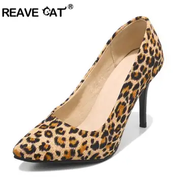 

REAVE CAT Sexy Women Pumps Leopard Flock Women Shoes Thin High Heels Shoes Women Pointed Fashion Party Stilettos Zapatos A438