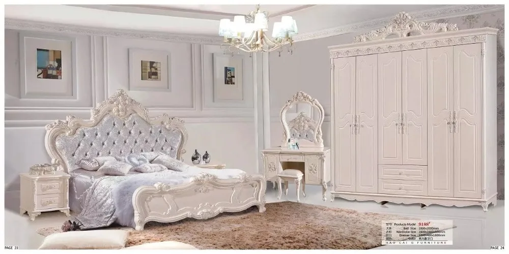 الحديث الأوروبي الصلبة الخشب سرير أزياء منحوتة الجلود نوم مجموعة الأثاث الفرنسي ضخم HC0033