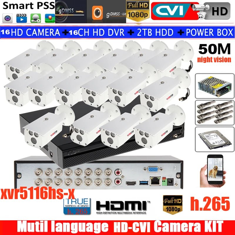 Mutil language DH 8CH 1080P CVR KIT HD CVI DVR 8 шт. bullet Camera s поддерживает 8ch 2MP System|Система наблюдения| |