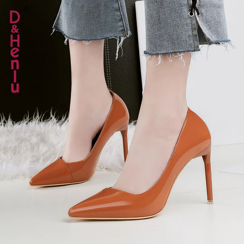 

{D&Henlu} Patent Leather Pumps Woman Sexy High Heels Shoes Ladies Sexy Pointed Toe Black Pumps Stiletto sapato salto alto sexy