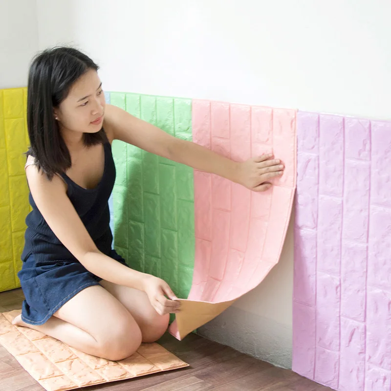 

Self Adhesive 3D Wall Sticker Kids Room Waterproof Background Brick Pattern Wallpaper Mural Living Room Bedroom DIY Foam Sticker