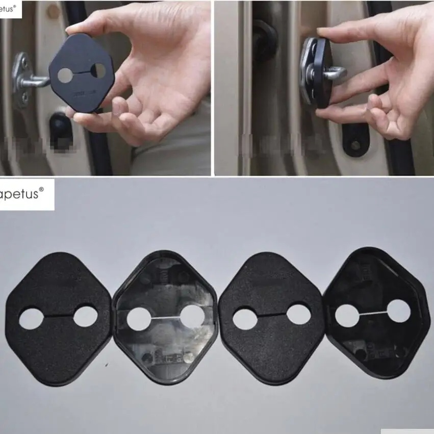 Lapetus / Black Plastic Accessories Car Door Lock Protector Molding Cover Kit Buckle Decoration