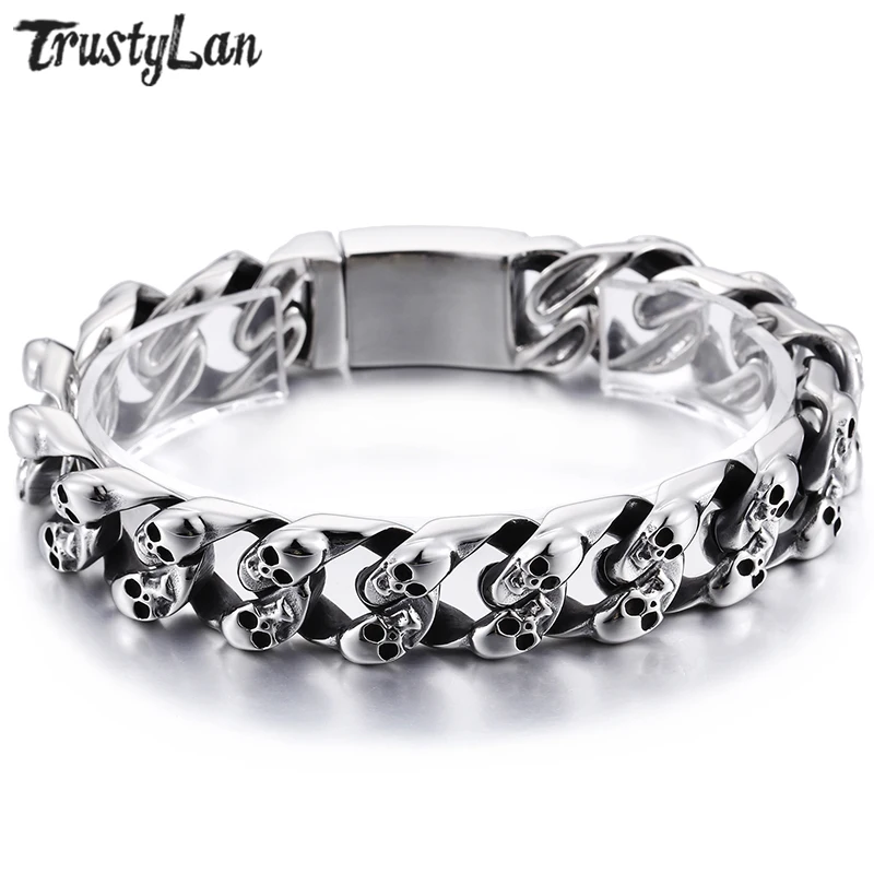 TrustyLan новые браслеты с черепом для мужчин блестящие очаровательные цепочки из