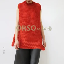 ; модная свободная футболка без рукавов в складку; Однотонная футболка с высоким воротником