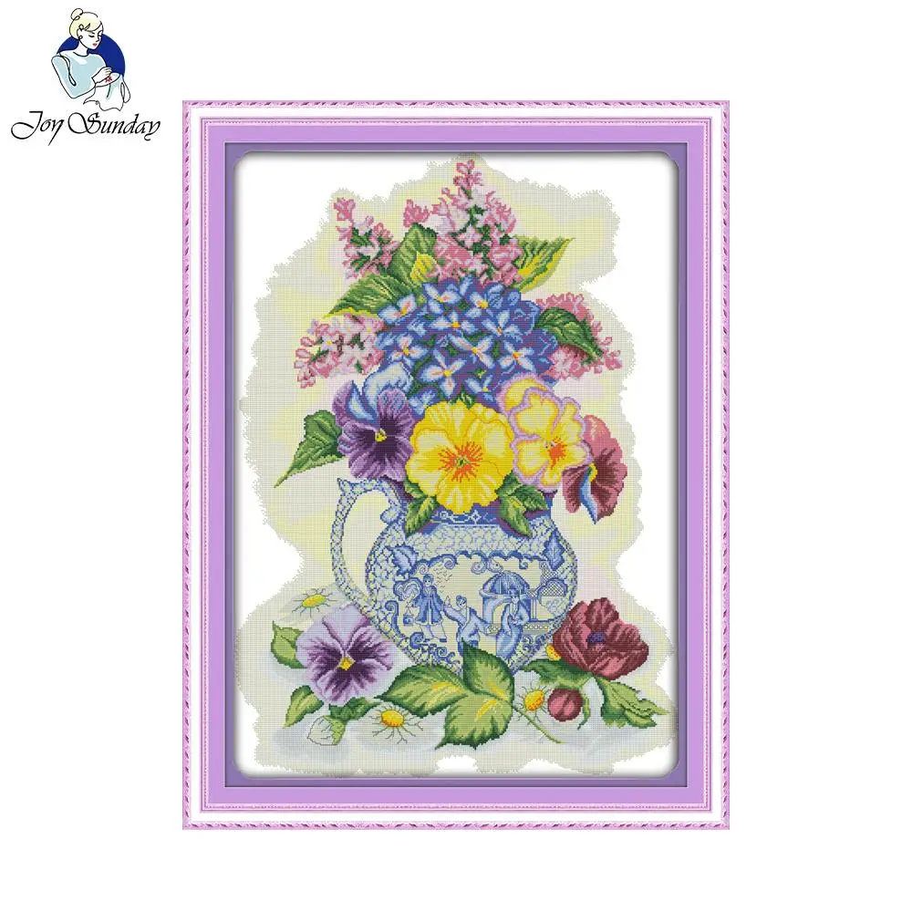 Joy Sunday Flower Style Three Color Vase Cross Stitch Patterns Designs