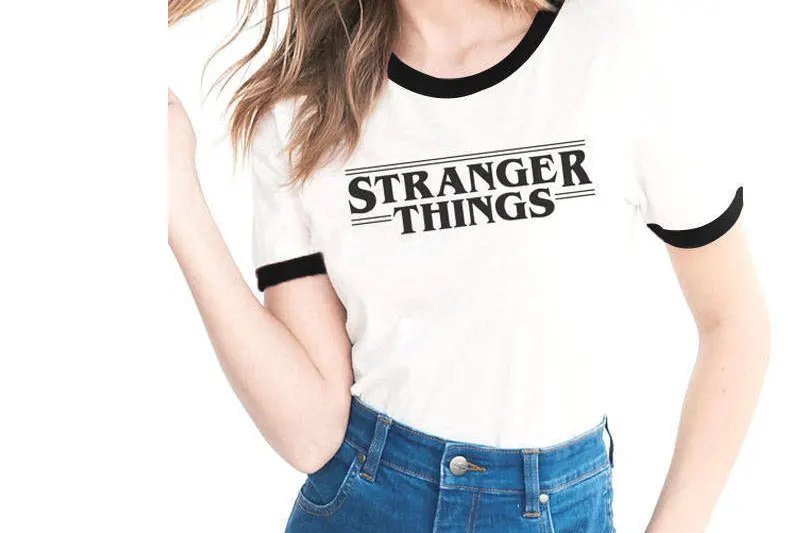 Tumblr графическая футболка женская модная хлопковая Футболка с рукавом реглан STANGER THINGS с буквенным принтом Ringer футболки для женщин топы - Цвет: C