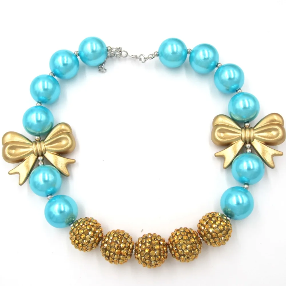 

Enfants Baby Birthday Presents Double Bow Chunky Gold Rhinestone Bubblegum Necklace MotherDaughter Parent-Child Necklace Jewelry