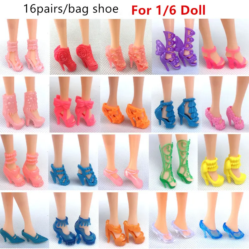 

16pairs/bag crystal shoe for 30cm Doll Accessories High Heels Doll Shoe 1/6 DIY American Girl Doll Accessories