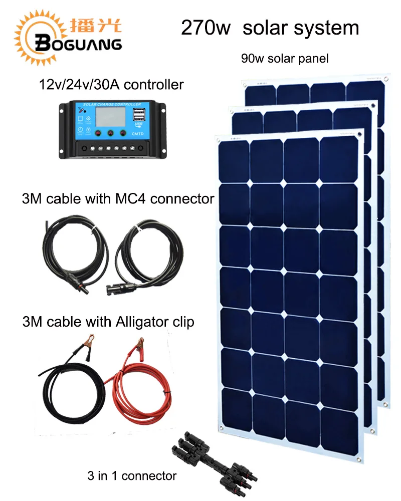 BOGUANG 90w Aluminum solar panel cell 30A controller cable 3 in 1