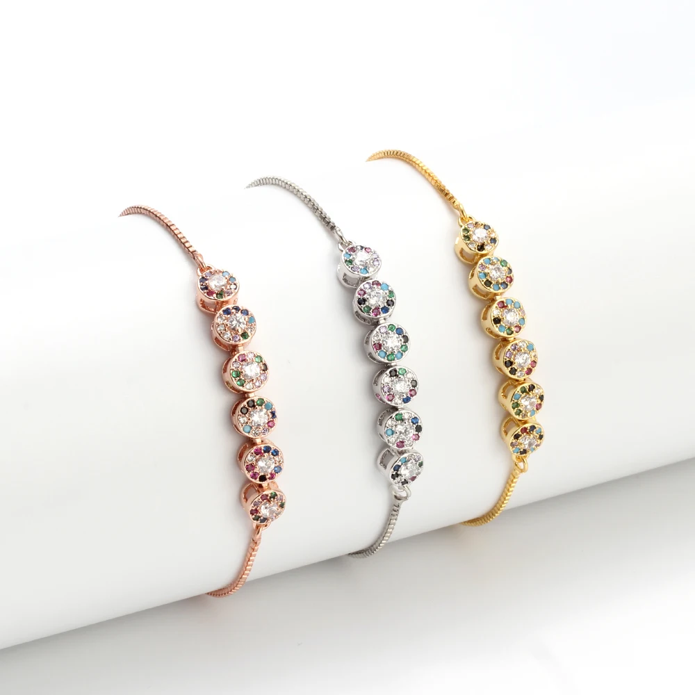 

MEIBEADS Fashion Bolo Style Colorful CZ Cubic Zirconia Crystal Adjustable Chain For Women DIY Bracelet Bangles Jewelry