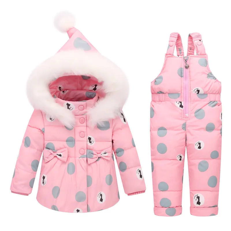 Goedkoop BibiCola Nieuwe baby Meisjes kleding set Winter Warm Donsjack Pak kid Thicken Hooded Jas + Jumpsuit Kids SnowSuit Kleding
