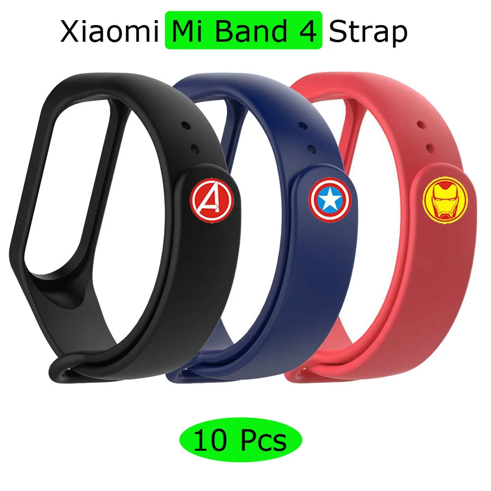 

Mi Band 4 Bracelet Wrist Strap For Original Xiaomi Mi Band 4 Silicone Wristband Miband 4 Smart Wrist Belt The Avengers 10 Pcs